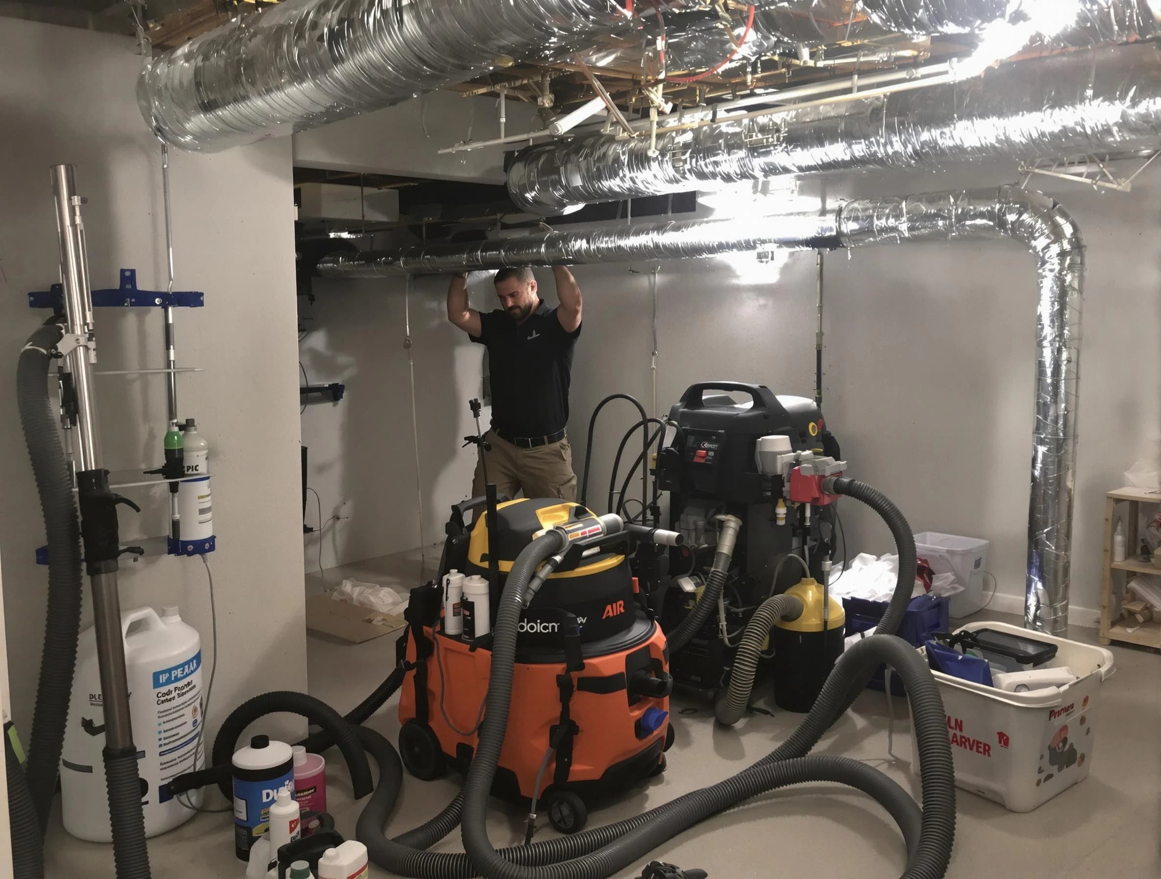 Adamsville Air Duct Cleaning specialist performing professional mold removal from air ducts using safety equipment in Adamsville