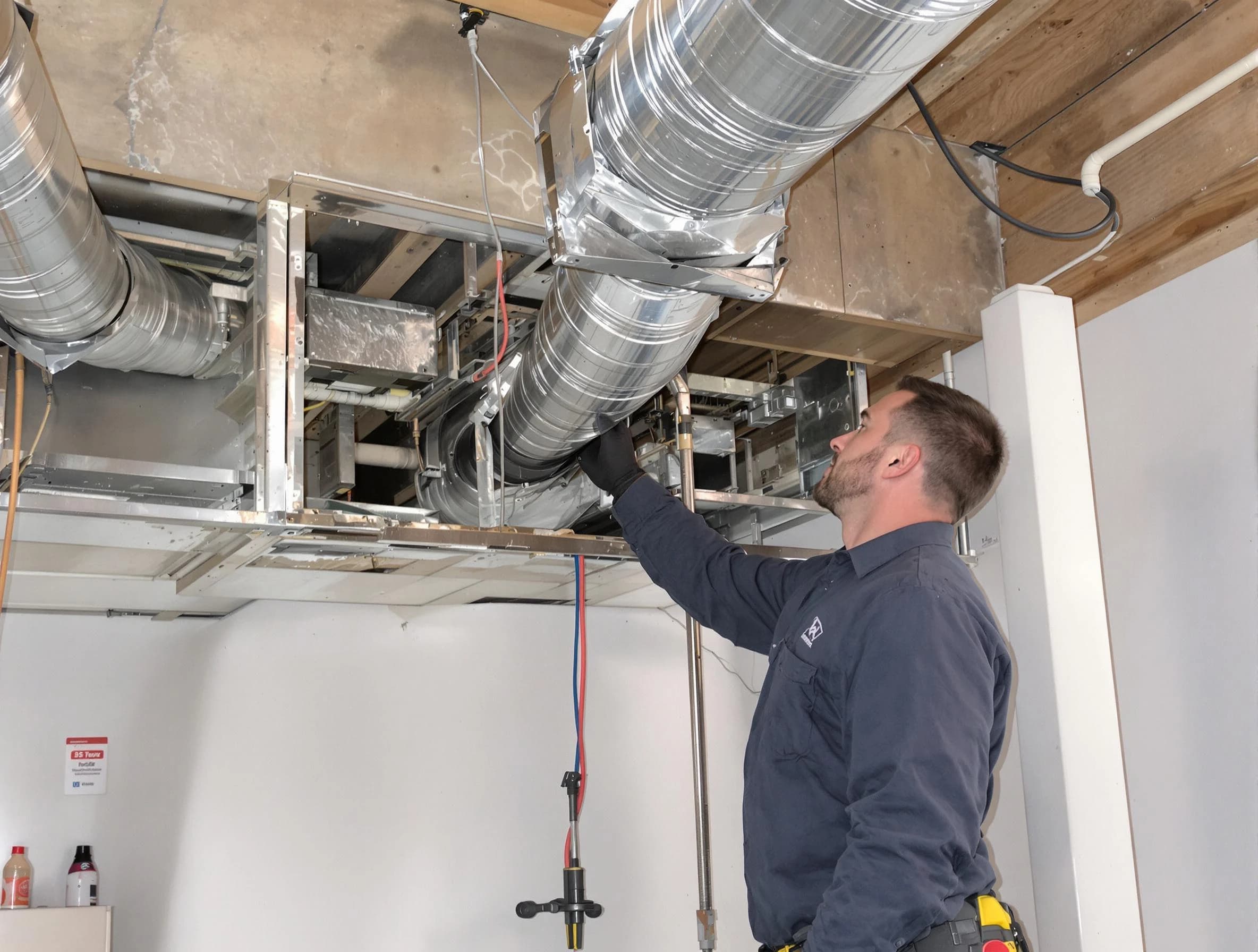 Adamsville Air Duct Cleaning technician performing professional air duct repair using specialized tools in Adamsville